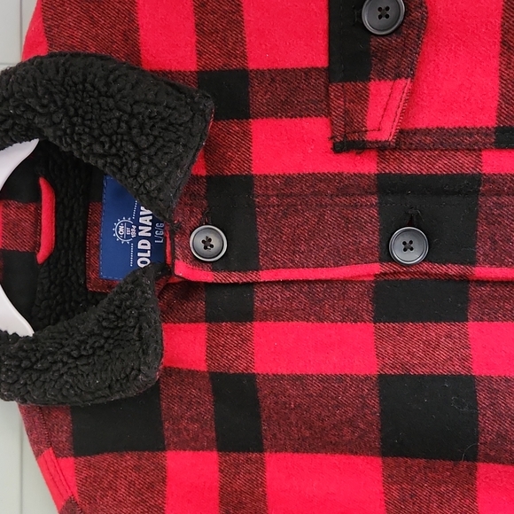 Old Navy, Mens, Large, Red&Black Plaid Jacket, Top Half Thick Fleece - Picture 2 of 13
